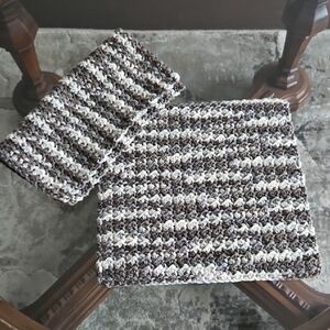 Handmade Crochet Brown and Cream Dish Cloths Set